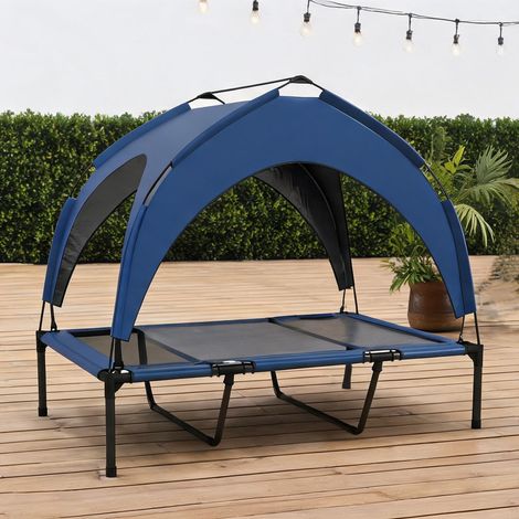 Niche pour chien d'extérieur en acier et Oxford avec toit blu (1/5)