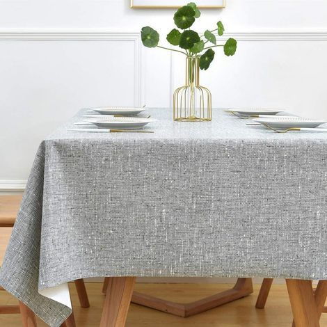 Nappe lavable Gris 137x180cm Aspect lin Rectangulaire Imperméable