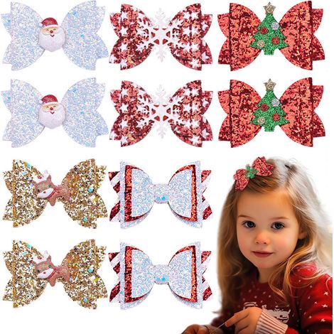 Lot de 10 pinces à cheveux de Noël à paillettes - Père Noël, sapin, flocons de neige et nœuds en forme de renne. Barrettes idéales pour les filles, les femmes et les tout-petits. Parfaites comme cadea (1/5)