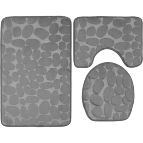 Ensemble de tapis de salle de bain 3 pièces, tapis de bain ultra doux antidérapant et absorbant, tapis de bain moelleux, tapis en U et housse d'abattant WC, décoration d'intérieur, gris (1/4)