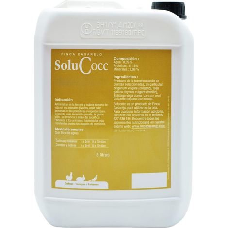 SoluCocc 5L – Complemento nutricional para gallinas, conejos y faisanes – Apoyo intestinal en situaciones de alta carga ambiental