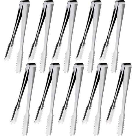 10 Pieces Ice Tongs, 15.2 cm Sugar Tongs, Candy Tongs, Stainless Steel Tongs, Sugar Tongs, For Sugar, Biscuits, Buffet, Coffee, Kitchen and More (Silver) (1/5)