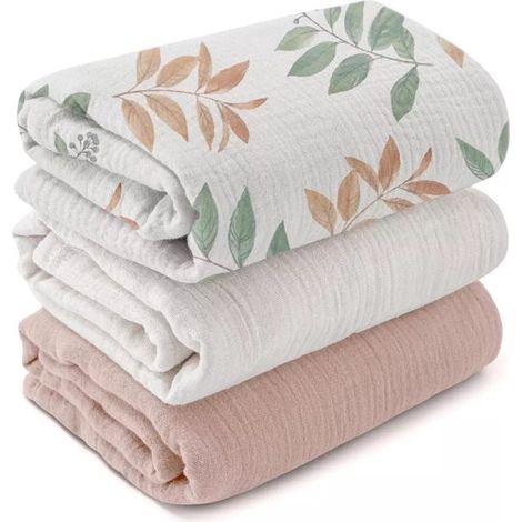 Couverture d'emmaillotage pour bébé, grande couverture d'emmaillotage 100 x 100 cm, ultra-douce et absorbante pour la peau, couverture en mousseline pour bébés (filles et garçons), lot de 3 (1/5)