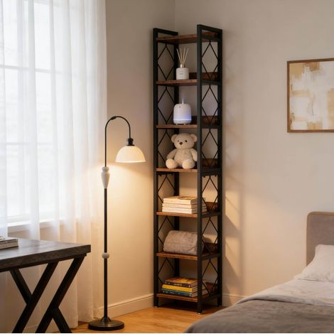 Étagère de présentation 7 niveaux 34 x 34 x 200 cm noire et marron rustique OKMYHOME (1/5)