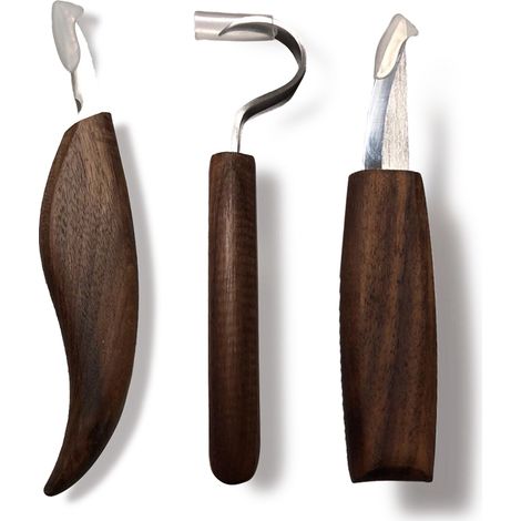 Juego de 6 cinceles de madera de acero al manganeso 65 con mangos de nogal para tallado de madera, cuchillos de tallado de 1,7" (1/5)