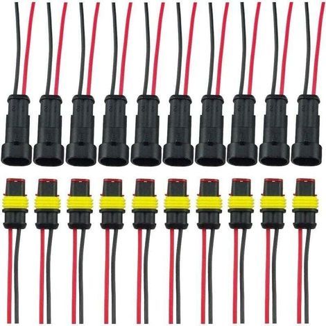 Fiche Etanche, Électrique Prise Mâle et Fem, AWG Connecteur Etanche Electrique (2 Broches avec Fil × 10 Kits) (1/5)