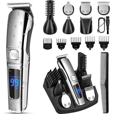Men's pubic hair trimmer - Beard trimmer - Men's beard trimmer - Waterproof electric shaver - Cordless hair clipper - Men's razor - Grooming tool set - Gift for husband and father - Silver (1/5)