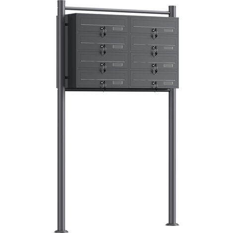Wiltec 8er Briefkastenanlage Anthrazit 945 x 270 x 1500 mm, Standbriefkasten mit 2x4 Fächern, Schlüssel und Namensschild, Briefkasten Postkasten mit Ständer