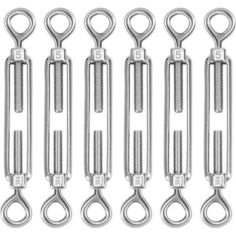 Tendeur de Câble en Acier Inoxydable M5, Lot de 6 Ridoirs à Œil Réglables pour Cordes, Clôtures, Filets d'Ombrage et Installation de Linge (1/5)