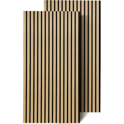 Wolketon Akustikpaneel Wandpaneel Holzlamellen 120x60 cm, Eiche, Filz MDF, 2 Stück, Schallabsorber Dämmplatte (1/5)