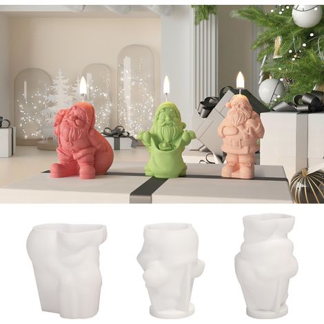 Moule Silicone Bougie Parfumée Noël Père Noël 3 Pièces Déco Intérieur Festive A08K+A08L+A08M-KZQ (1/3)