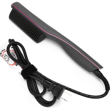 Peigne lissant électrique anti-brûlure pour cheveux et barbe, brosse redresseuse, prise US 110V, gris (1/5)