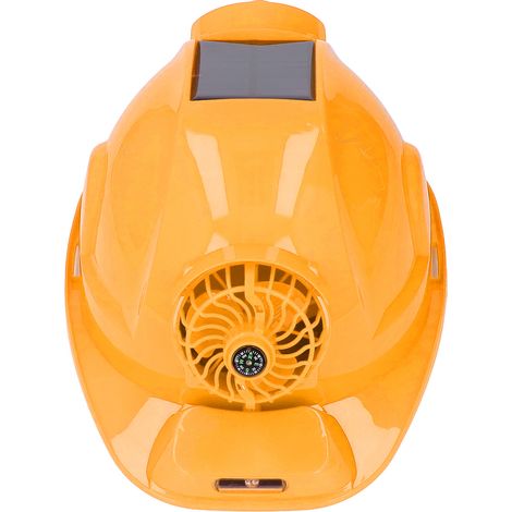 Casque de sécurité solaire anti-UV, réglable en 4 positions et ventilé, avec double lampe frontale et alimentation 5 V CC, jaune. (1/5)