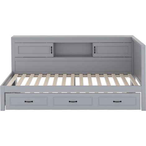 Tagesbett 90 x 200 cm mit Ausziehbett, LED, Stauraum und USB-Anschluss, grau MODENUIT (1/5)