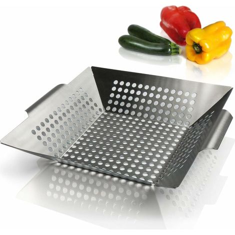 Cesta de acero para verduras y barbacoa - Cesta de cocción antiadherente con 2 cepillos de aceite - Cesta de cocción para barbacoa para verduras, pescado y carne - Apta para todo tipo de barbacoas (1/4)
