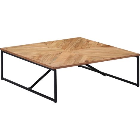 Vidaxl – Table basse fixe 110x110x36 cm en bois d'acacia poli – Fer enduit de poudre – Design unique avec grains de bois distinctifs (1/5)