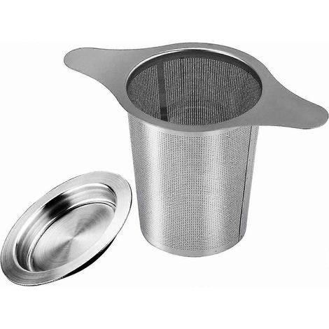 Teefilter mit 2 Griffen und Deckel/Abtropfschale aus Edelstahl 304, passend für die meisten Teetassen