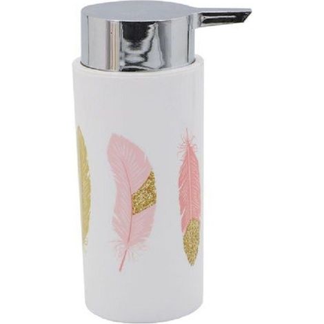 Cleafe - Dispenser Porta Sapone Liquido Cilindrico Piume Bianco In Plastica 15,6cm 69798 - (1/2)