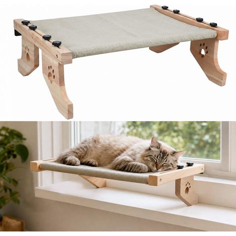 Chaise longue chauffante suspendue pour chat - Hamac en bois pour radiateur et rebord de fenêtre - Dimensions : 55 x 38 cm - Amovible et lavable - À suspendre et à poser sur le sol (1/5)