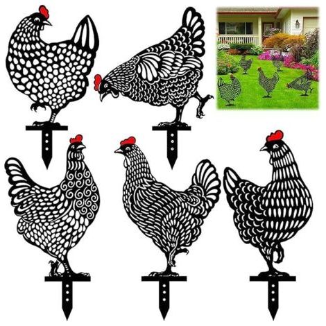 5Pcs Poulet du Jardin Décoration,Poule Réaliste,Art De La Cour De Poulet,Simulation Creuse Acrylique Jardin Décoratif De La Carte De Poulet Noir,Ornements de Pelouse Extérieure (1/5)