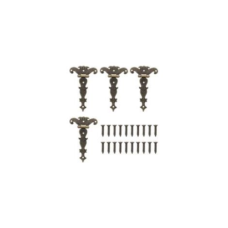 Juego de 4 bisagras plegables en T de bronce antiguo - Bisagras decorativas retro talladas para puertas y armarios, bisagras de bronce vintage, bisagras retro con tornillos, bisagras decorativas - Cre
