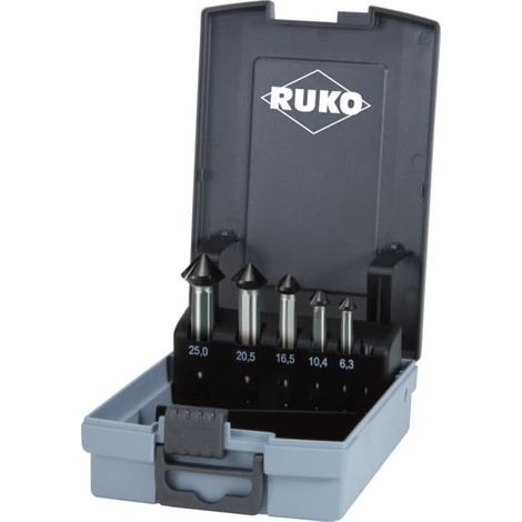 RUKO Jeu de fraises coniques et ébavureuses ULTIMATECUT 5 pièces DIN 335 Forme C 90° HSSE-Co 5 RUnaTEC Ø 6,3 - 25,0 mm en cassette plastique - 102791EPRO (1/4)