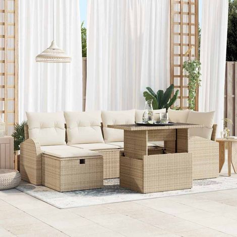 Teenpull – Gartensofa-set 7 Stk. Beige Poly-Rattan (1/5)