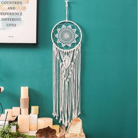 Attrape Rêve, Tenture Murale Tissée Macramé Bohème Decoration Attrapeur de Rêves Fait à la Main Grand Dream Catcher Ornement Artisanat Cadeau (1/5)