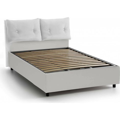 Talamo Italia - Letto matrimoniale Mercede, Letto contenitore con rivestimento in ecopelle, 100% Made in Italy, Apertura frontale, adatto per materasso Cm 160x190, Bianco
