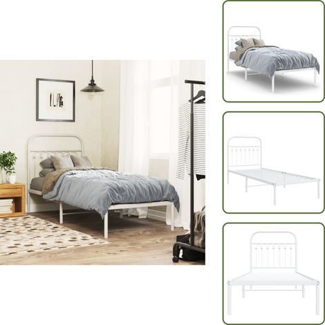 The Living Store Cadre de lit métal sans matelas avec tête de lit blanc 80x200cm - Cadre De Lit - Lit Simple - Lit Metal - Lit Blanc - Tête De Lit (1/5)