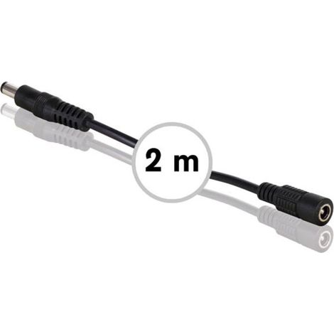 HQ-Power Rallonge, 24 VCC, 3 A, fiche DC 5.5 x 2.1 mm, mâle-femelle, 20 AWG, 2 m, noir (1/3)