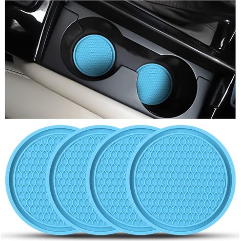 4 Pièces sous Verres Universel Anti Dérapant Silicone, Porte Gobelet en PVC, Coaster Voiture, Tapis pour Gobelets Automobiles, Caboteur Tasse (Bleu) (1/5)