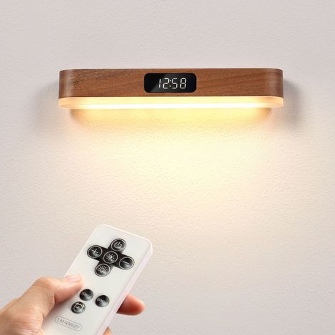 Minimalistische Holzuhr – Uhr mit Nachtlicht – LED-Anzeige – Uhr mit Fernbedienung Nachttischlampe aus Massivholz (1/5)