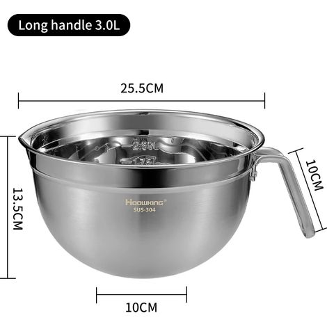 (3,0 L) Un bol mélangeur avec poignée, en acier inoxydable 304, ustensiles de cuisine. (1/5)