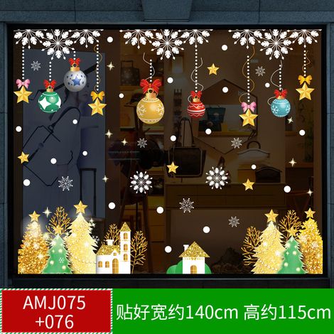 Autocollants de Noël pour centres commerciaux, magasins, vitrines, sapins de Noël, flocons de neige, boules à suspendre, nœuds décoratifs et autocollants statiques pour vitres.