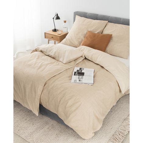 dibea 2er Set Edel-Renforcé-Wendebettwäsche Beige – 155x220 cm Bettdeckenbezug & 80x80 cm Kissenbezug, 100% Baumwolle, mit Reißverschluss (1/5)