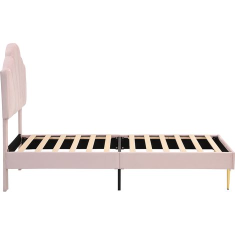 Cama tapizada de terciopelo rosa 90 x 200 cm con cabecero concha y patas doradas HOMVRA (1/5)