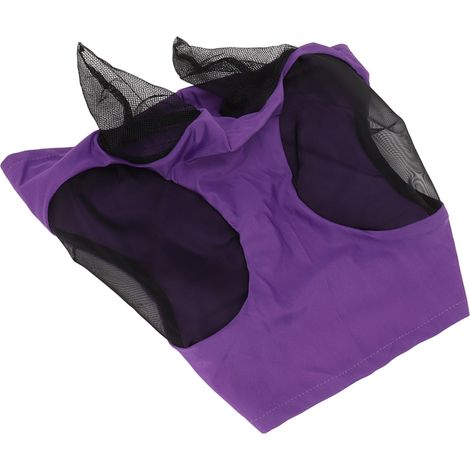 Masque anti-mouches en filet respirant et élastique pour cheval, avec protection des oreilles, équipement d'équitation violet