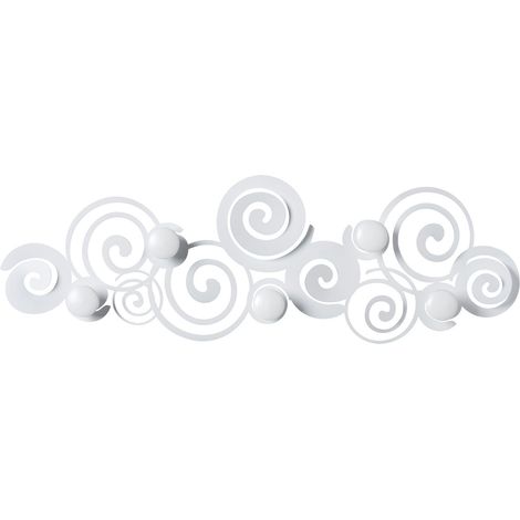 Appendiabiti Orfeo bianco da parete con 6 ganci in ferro, salvaspazio elegante per ingresso, camera e bagno, made in Italy
