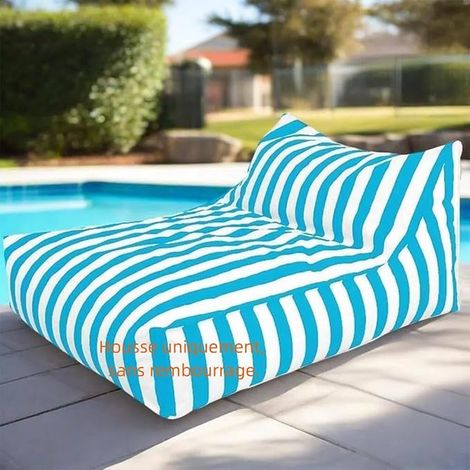 Waterproof Outdoor Pouffe Cover Outdoor Striped Oxford Pouffe Cover Bean Bag Chair for Garden Beach Swimming Pool Blue (1/5)