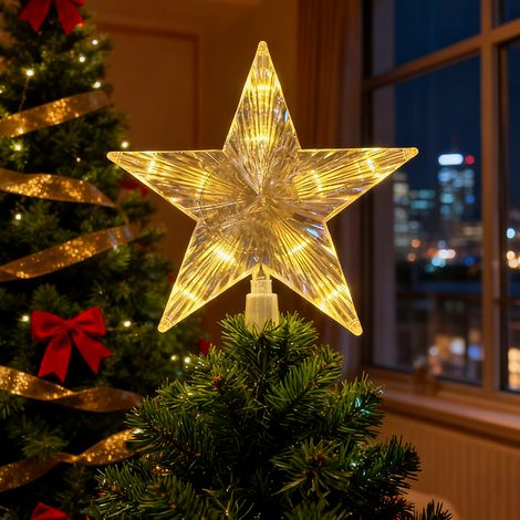 Décoration de sapin de Noël avec LED, Étoile décorative pour sapin de Noël, Décoration de Noël à piles, Lumière LED pour sapin de Noël, 15 cm (1/5)