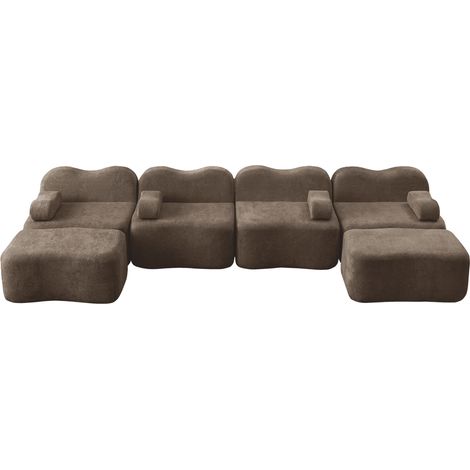 Divano modulare a U 4 posti con 2 pouf, velluto marrone, schiuma 32D, senza braccioli (1/5)