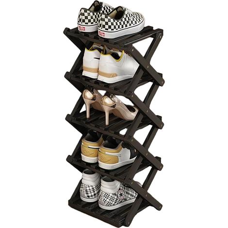 Briznsn Étagère à chaussures, modèle sur pied, pliable, 5 étages, idéale pour l'entrée, résistante et facile à monter, adaptée à l'entrée, à la penderie et à la chambre à coucher (1/4)