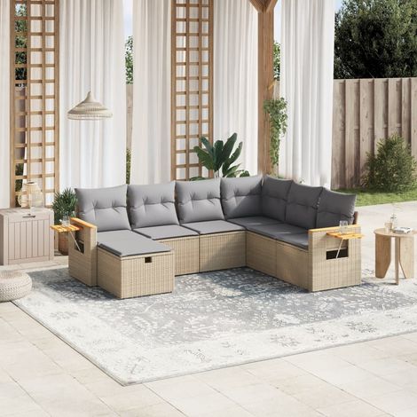 Juego de sofás jardín con cojines beige mezcla 7 pzas ratán PE vidaXL (1/4)