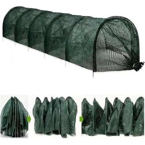 300×45×45CM, Invernadero portátil 2 en 1, Malla de sombra para túnel de jardín con tecnología de liberación rápida, Plegable, Verde oscuro (1/5)
