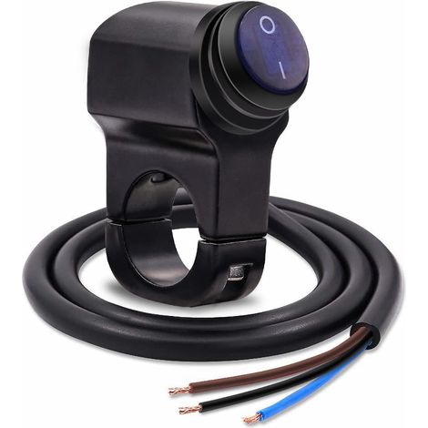 interrupteur de guidon de moto étanche, universel 22mm guidon de moto phare antibrouillard interrupteur à bouton marche/arrêt 12V 7/8 pouces (Bleu) (1/5)