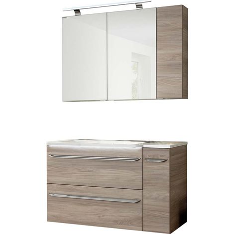 Fackelmann LUXOR Badmöbel Set 5-teilig 100 cm, Braun + LED-Spiegelschrank + Schränke rechts"-"90217145 (1/5)