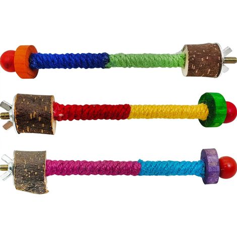 3 perchoirs pour cage à oiseaux, support en bois et corde de sisal, pour perruches, calopsittes et oiseaux de petite taille (1/5)