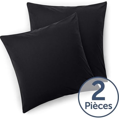 Taie Oreiller 60x60 - Housse de Coussin Microfibre - Taies d'oreillers avec Fermeture enveloppe, - Noir (1/3)