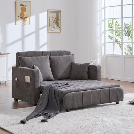 Canapé convertible lit 136x200 chenille gris avec poches OKMYHOME (1/5)